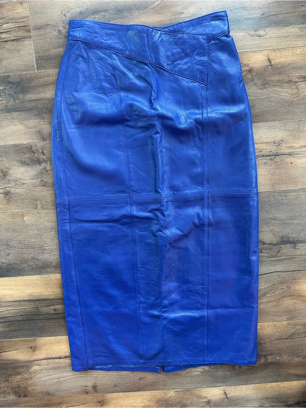 Vintage Suzelle Blue Leather Midi Skirt High Waist Pencil 8